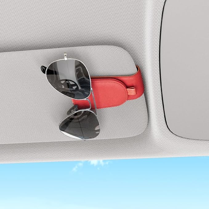 Sotfamily Sunglass Holder for Car Visor, Suede Cloth Magnetic Sunglass Organizer for Car Accessories, 2 Packs, Red