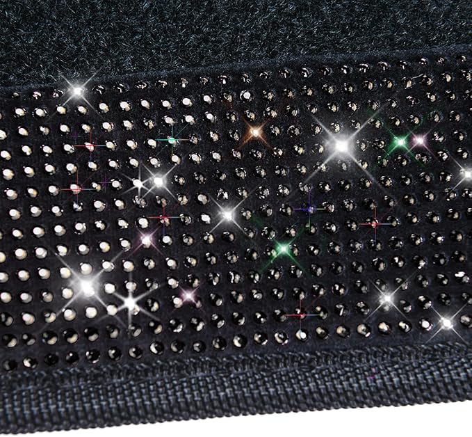 CAR PASS Bling Diamond Car Floor Mats, Sparkling Crystal Shining Glitter Rhinestone Carpet, Anti-Slip PVC Heel Pad Waterproof Universal for Automotive SUV,Sedan,Van,4pcs Girl Women Men Black Diamond