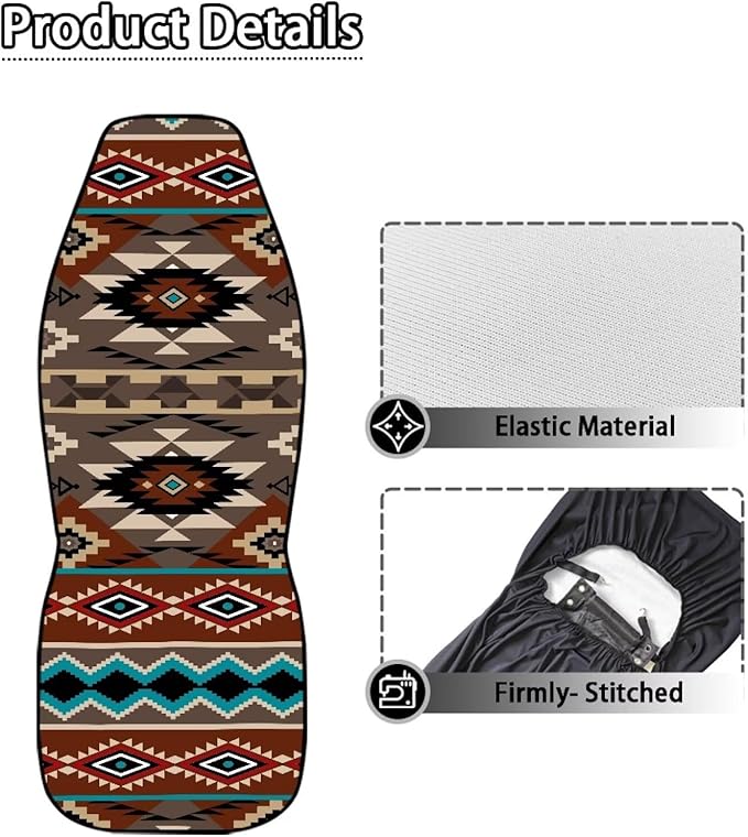 ELEQIN Front Car Seat Covers 2pcs, Brown Aztec Tribal Automotive Seat Covers Car Accessories Universal Size Fit for Most Cars,SUVs&Trucks&Vans