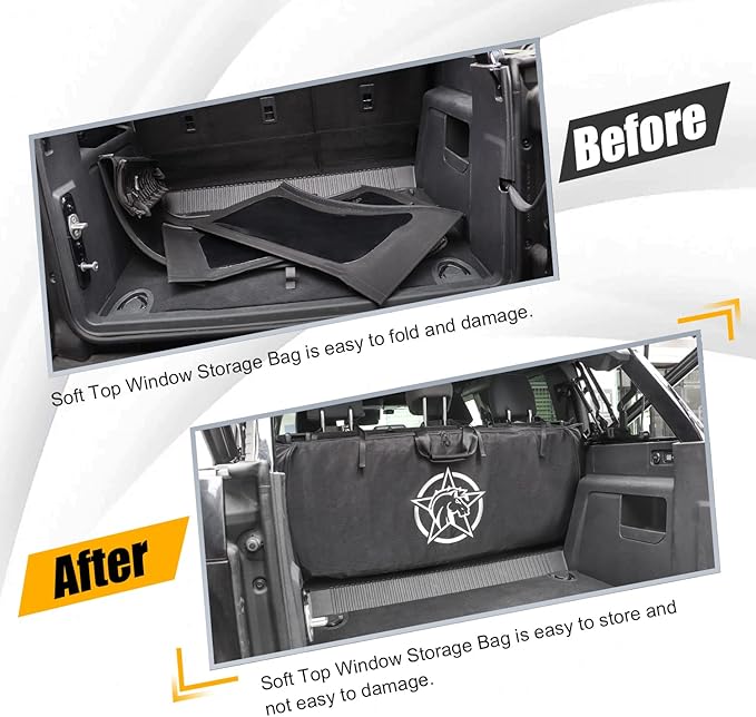 Soft Top Window Organizer Storage Bag Protection Compatible With For Ford Bronco 2021 2022 2023 2024 2025 4 Door Plush Multi-Layer Soft-Top Window Protector Bag（Black）