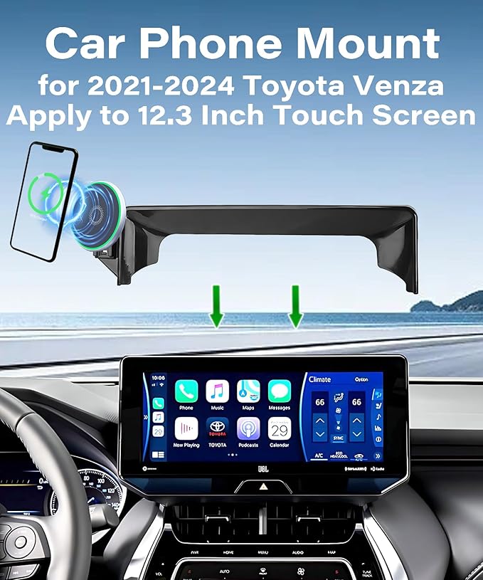 Car Phone Holder for Toyota Venza 2021-2024 Accessories Apply to 12.3 Inch Touch Screen 15W Fast Wireless Charger Screen Fixed Clip Cell Phone Mount Hands-Free 360 Degree Rotation