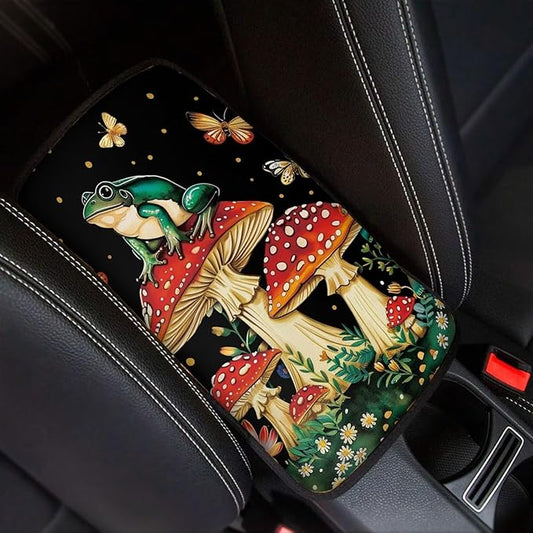 Car Center Console Armrest Cover Pad with Frog Mushroom, Easy to Install Automobile Armrest Covers for Trucks Van SUV