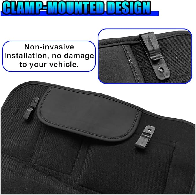 Leather Car Seat Back Organizer, Waterproof Car Seat Kick Mat with Cup Holder, Multifunctional Backseat Storage Bag, Universal Auto Travel Seats Protector Accessories for SUV Truck (Black)