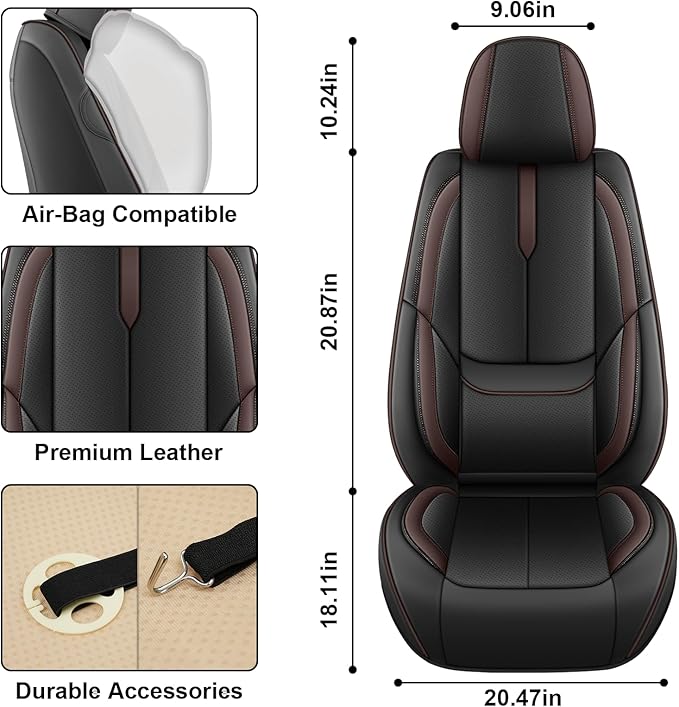Fit for 98% of Mercedes Benz Car Seat Covers, Premium Nappa Leather Seat Cover, Fully Wrapped Protect Modern Style Seat Cover (2-Seat Standard, Black & Coffee)
