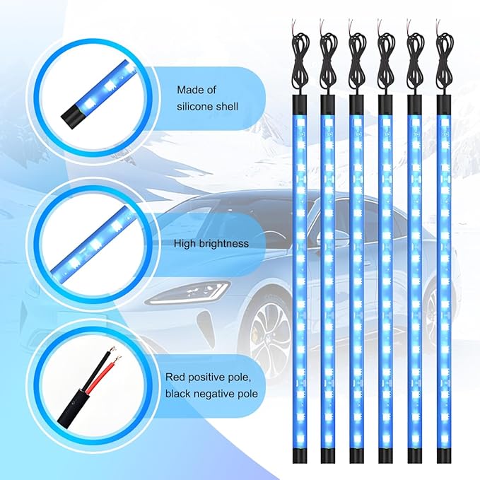 Motorcycle RGB LED Light Kit, 6PCS DC 12V Waterproof Motorbike Underglow Strip Lights Kit, Golf Cart Exterior Ground Effect Atmosphere Lamp, Universal for SUV RV Truck (Ice Blue)