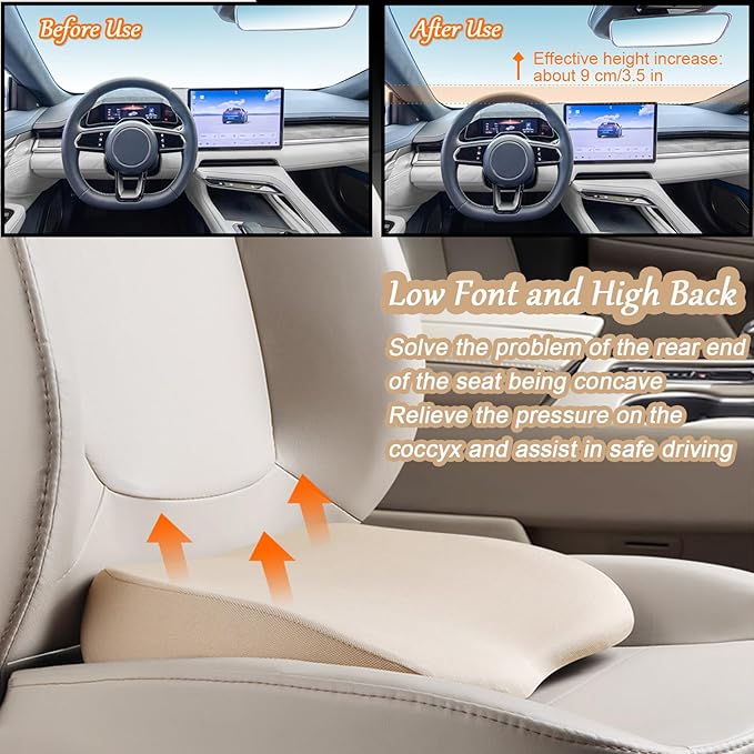 2 in 1 Wedge Car Cushions for Driving - Adult Booster Seat for Car to Raise Height - 3.5 Inches Memory Foam Driver Seat Cushion Lumbar Support for Car Truck Seat,Black