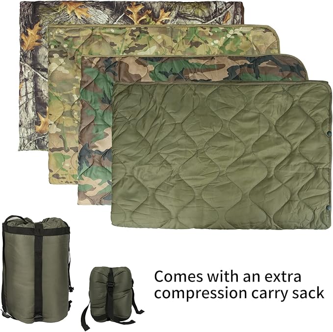 Poncho Liner Military Insulation Blanket Camo with Compression Carry Bag for Outdoors Hiking Jungle Hunting Gear