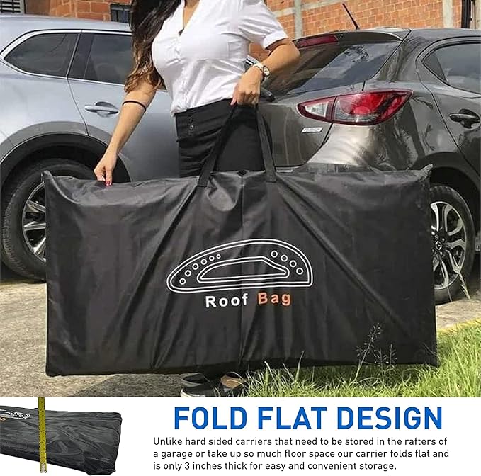 Aerodynamic Car Rooftop Cargo Carrier Bag - Soft Roof Top Luggage Bag for All Vehicles SUV with/Without Rack – Hard Sides - 4 Adjustable Straps – 8 Cubic Feet - Fold Flat Storage Bag