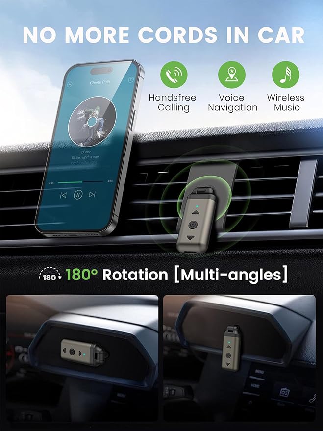 HVMLAK Air88 Bluetooth 5.4 Aux Adapter, 180° Swivel 3.5mm Jack Receiver for Car Home Stereo, Handsfree Calls, 12 Hours Battery, HiFi Sound, Solid Metal Case