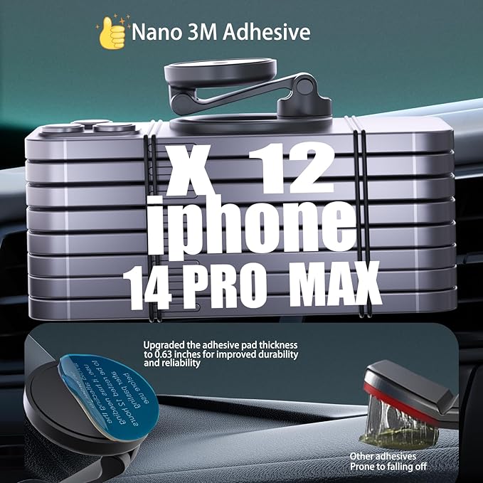 fits MagSafe Car Mount [20 N52] Magnetic Phone Holder for Car, Hands Free iPhone Car Holder Dash Mount for Car Fit for iPhone 1514 13 12 Pro Max Plus Mini,