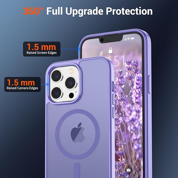 SUPFINE Magnetic for iPhone 13 Pro Max Case (Compatible with MagSafe) (Military Grade Drop Protection) Slim Translucent Matte Shockproof with Anti-Fingerprint Phone Case,Purple