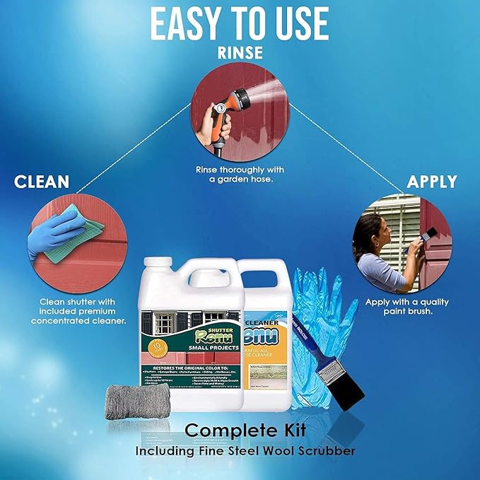 Premium Restorer - Restores Original Color & Rejuvenates Faded Shutters, Patio Furniture, Doors & More | Eco-Friendly |Lasts 10 Yrs.| Includes Powerful Cleaner | Half Gallon Kit