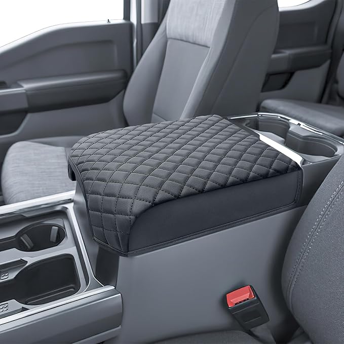 PIMCAR Center Console Cover for 2023 2024 2025 2026 Ford F250 F350 F450 F550 Super Duty, PU Leather Armrest Cushion Protector Anti-Scratch (Fits Bucket Seat Console Only)