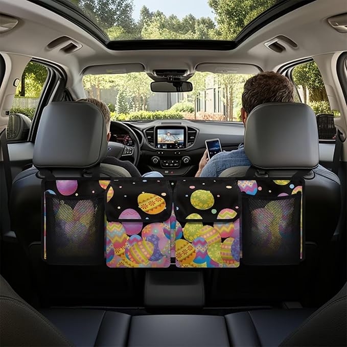 Easter Eggs Car Trunk Organizer for Women Cute Girls Hanging Cargo Storage Bag Sturdy Back Seat Car Organizer,Frees Trunk Floor