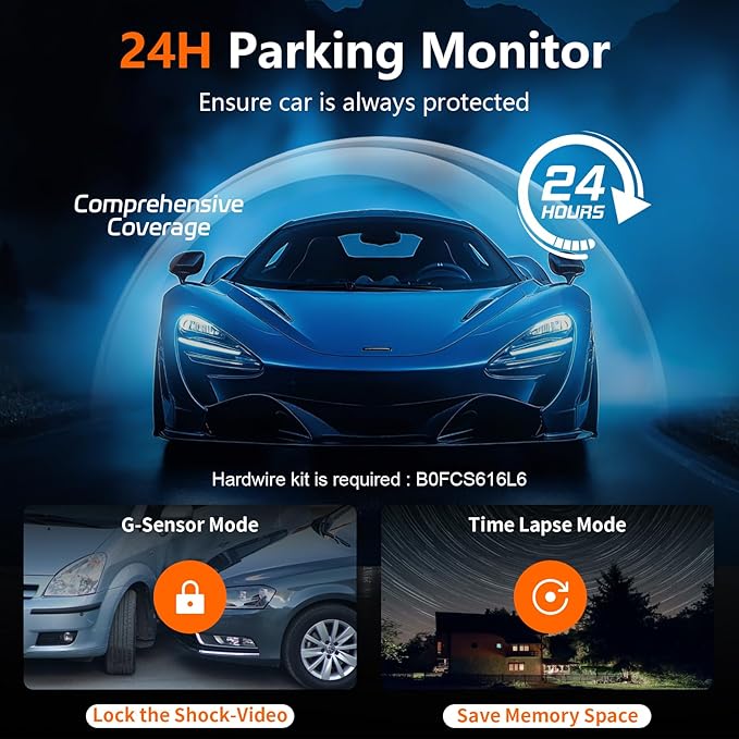 L09 12" 4K Mirror Dash Cam and Backup Camera with Front and Rear Dual Cameras, Built-in GPS, Wi-Fi, Loop Recording, G-Sensor, WDR, and HDR Night Vision, Includes 128GB Memory Card