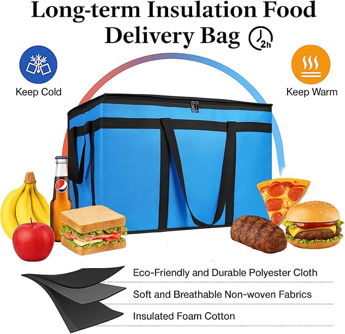 Bodaon Large 2-Pack Insulated Food Delivery Bag, XXXL Bags, Rideshare Delivery Bag, Grocery Shopping and Catering, Cold/Hot Styrofoam Carrier for Travel/Car, Warmer/Frozen