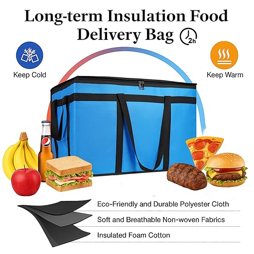 Bodaon Large 10-Pack Insulated Food Delivery Bag, XXXL Catering/Pizza Cooler Bags, Rideshare Delivery Bag, Thermal Cold/Hot Styrofoam Carrier for Travel/Shopping/Car, Warmer/Frozen