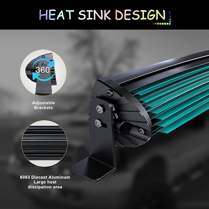 52" Curved RGB LED Light Bar 2X 4 Flood LED Pods with Chasing RGB Halo 16 Solid Colors Offroad Driving Fog Lights with Switch Wiring Harness