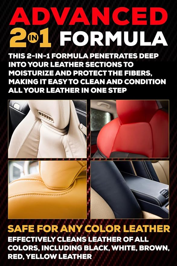 Leather Cleaner and Conditioner for Cars, Couch, Purse, Hand Bags, and Shoes - Twin Pack - Protect and Clean Interior Detailing (2x8oz Bottles)