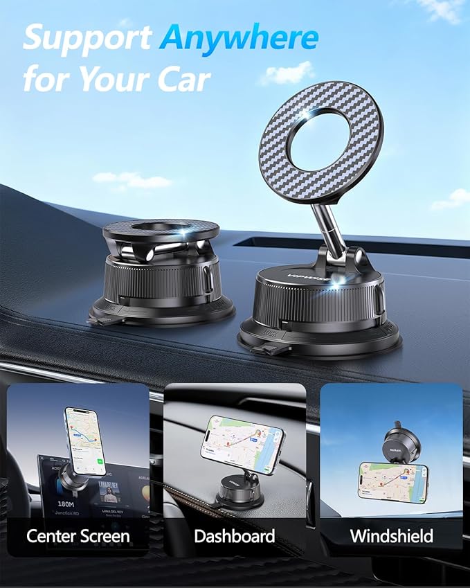Magnetic Phone Holders for Your Car [89+LBS Suction & 3200gf Magnetic] Magsafe Car Phone Mount, Vacuum Suction Cup Car Mount for iPhone 17 Pro Max Mens Gifts for Birthday Anniversary Father Day