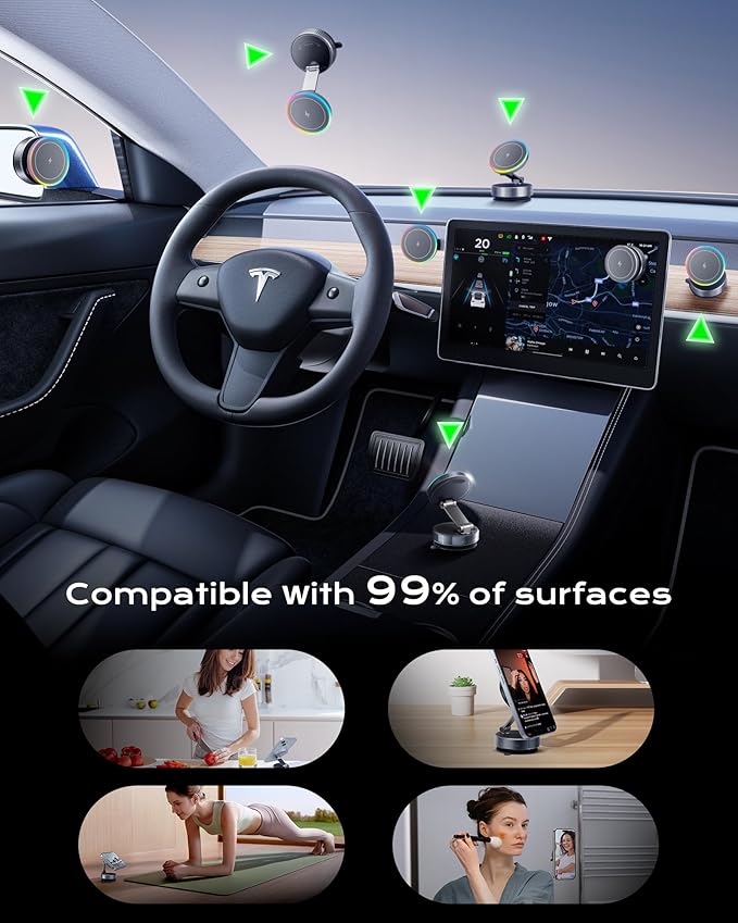 Magnetic Phone Charging Holder Mount for Magsafe Car Mount Charger, 15W Fast Charger Wireless [108+LBS Suction & 3800gf Magnetic], 360° Adjustable Vacuum Holder for iPhone 12-17 series (with Adapter)