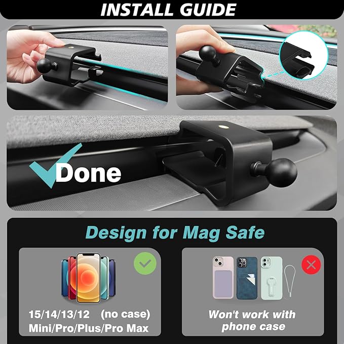BestEvMod Dashboard Car 1/4 Screw Mount Phone Holder Tablet Mag Safe Compatible with Refreshed Tesla Model Y Juniper Model 3 Highland fits for All Phones & Android 360° Adjustable (Mag Safe)