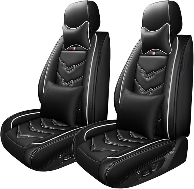 Car Seat Cover for Ford Explorer 2000-2025, Waterproof Durable Compatible Airbag, Premium Leather Seat Protector(2 Seats Luxury,Black White)