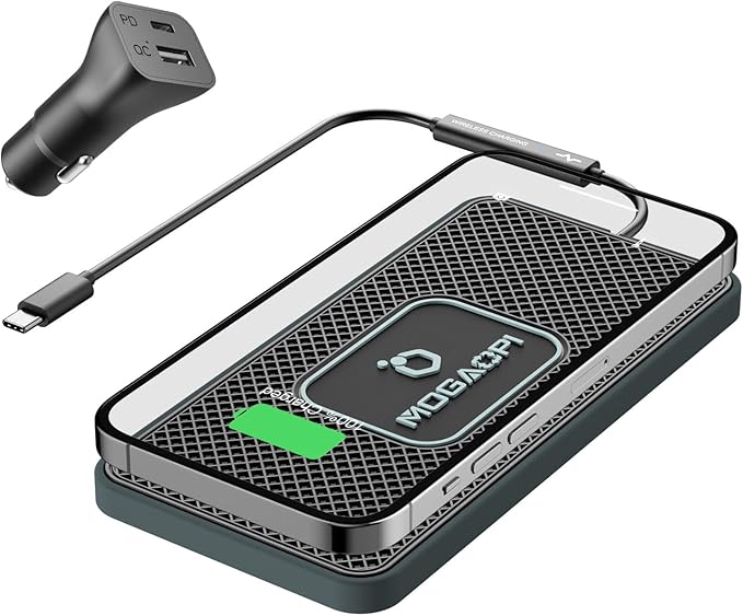 Wireless Charging Pad for Car, MOGAOPI 15W Type C Wireless Charger Car, PD20W Fast Car Charger Compatible with iPhone 16 Pro Max/15 Plus/14/13/12 AirPods Pro Samsung S23/S22/21 (30 cm Cable)