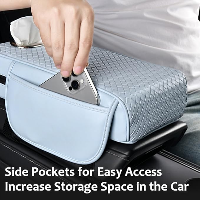 Car Armrest Cushion Cover Car Center Console Memory Foam Booster Pad with Storage Pocket and Tissue Hole for Sedan Vehicle (Orange, 12.99 * 7.09 * 2.95'' / 33 * 18 * 7.5 cm)