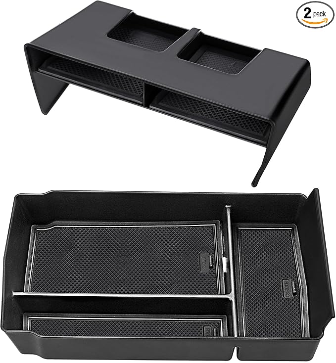 2pcs Center Console Organizer Armrest Tray Insert Storage Box for Honda CRV 2023-2026, Center Console Organizer Combo for 2023+ CR-V Hybrid Accessories, ABS Plastic, Black