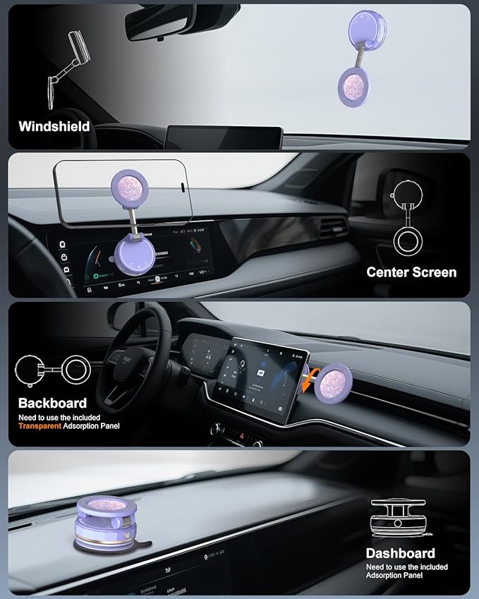 2026 Gen-3 Magnetic Phone Holder for MagSafe Car Mount,360° Adjustable Vacuum Suction Phone Mount for Car/Mirror/Home/Travel,Suction Cup Mount for iPhone 17/16/15/14/13/12/Android (Purple)