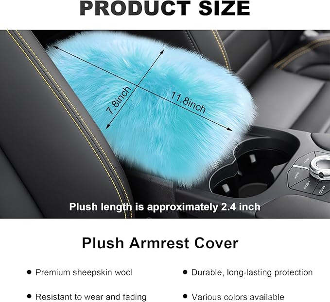 Center Console Cover, 11.81"×7.87" Automotive Fluffy Plush Center Armrest Protector, Universal Furry Comfortable Center Console Pad for Cars Trucks SUVs, Car Accessories (Light Blue)