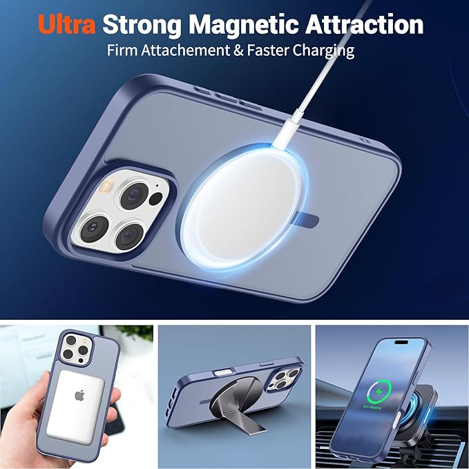 SUPFINE Magnetic for iPhone 16 Pro Max Case (Compatible with MagSafe) (Military Grade Drop Protection) Translucent Matte Shockproof Phone Cover,Lavender Gray