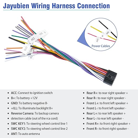 16Pin Android Radio Wiring Harness Adapter, ISO Car Stereo Wire Harness Power Speaker Cable with Butt Connector for Aftermarket Car Audio Video Head Unit Receiver