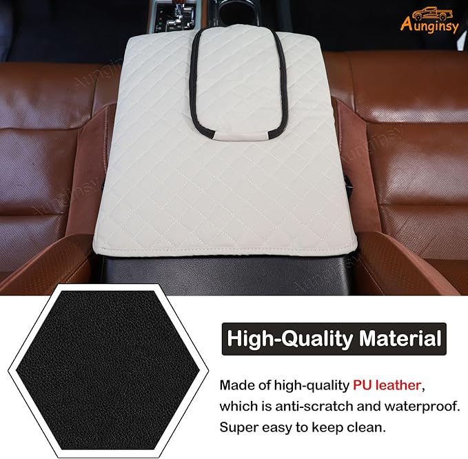 Aunginsy Leather Center Console Armrest Cover Compatible with Toyota Tundra 2014-2021, Car Middle Console Cushion Lid Pad Protector, Waterproof Armrest Seat Box Cover with Storage Bag Accessories