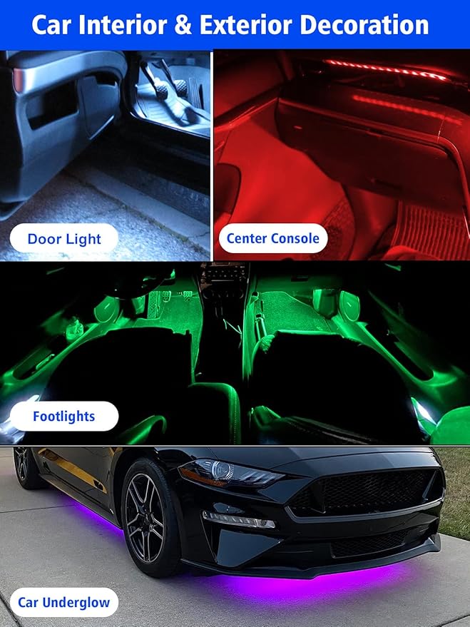 YM E-Bright 4Pcs Led Strip Lights for Car, 24inch Waterproof IP68 Car Underglow Strip Lights Decoration 36SMD 12V Led Interior Exterior Lights Strip for Cars Motorcycles Truck Golf Cart Boat - White
