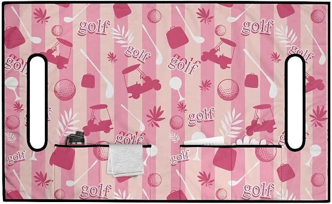 Biyejit Golf Cart Seat Covers with 4 Pockets Golf Cart Seat Towel Blanket Fits 2-Seat Golf Carts, Golf Cart Accessories