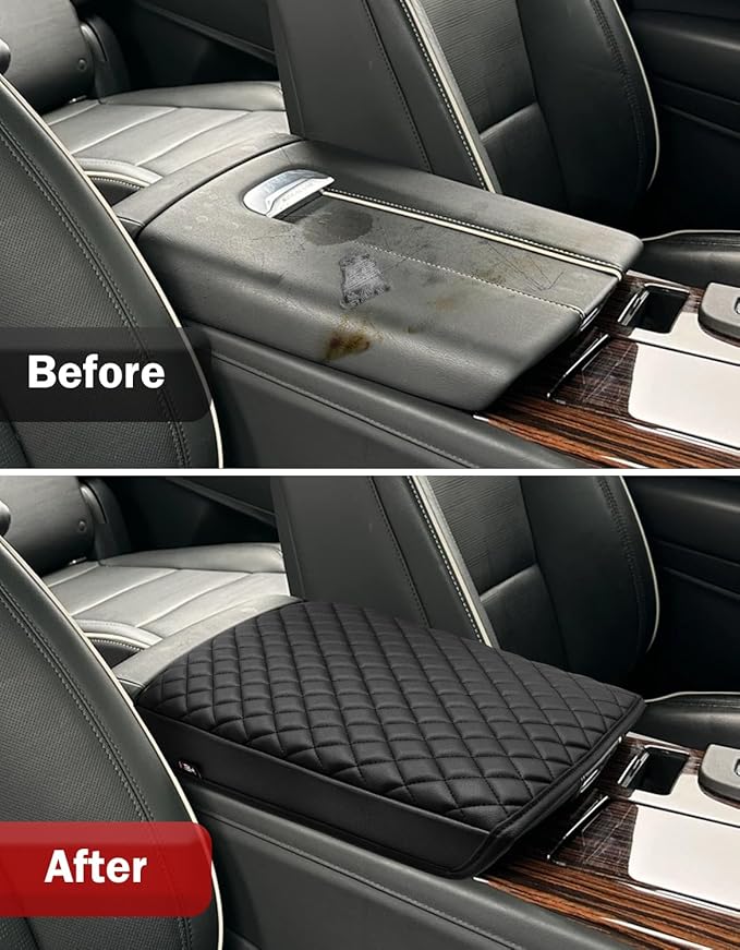 KBH Center Console Armrest Cover for Cadillac Escalade 2021-2026, Vinyl Leather, Car Arm Rest Lid Protector Cushion, Interior Accessories, Anti-Scratch, Black