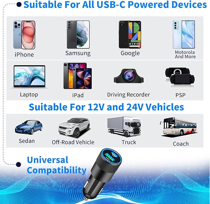 [Apple MFi Certified] iPhone 17 Car Charger Fast Charging, Braveridge 2Pack 75W USB-C PD&QC Power Cigarette Lighter + Type-C Braided Cable for iPhone 17/17 Air/17 Pro/17 Pro Max/16 Pro/15/Galaxy/Pixel