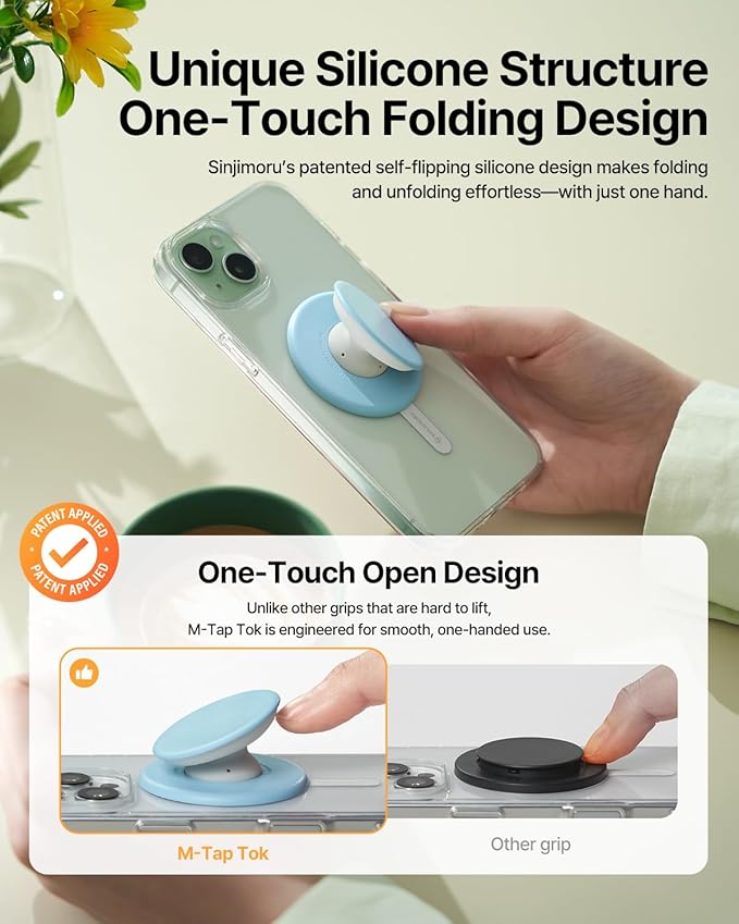 Sinjimoru for MagSafe Phone Grip, Soft Silicone Magnetic Finger Grip for iPhone 17/16/15/14/13, Comfortable One-Touch Holding, M-Tap Tok White