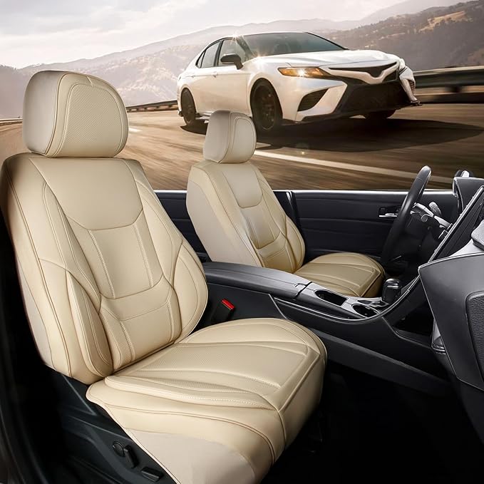 Coverland Custom Fit Car Seat Covers for Car Compatible with [Mustang, Fusion, Prius, Optima, TSX, MINI Cooper] Premium Waterproof Non-Slip Interior Seat Protector [Front Beige - Size Chart A17]