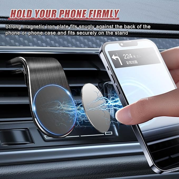 YoRise Magnetic Car Phone Holder, L Type 360° Rotatable Adjustable Car Air Vent Cellphone Mount, No-Hand Clip-On Navigation Bracket, Universal Vehicle Smartphones Stand Accessories (Black)