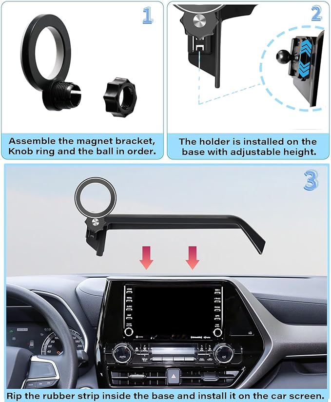 Car Phone Holder for 2020-2025 Toyota Highlander Accessories Apply to 8 Inch Touch Screen Fixed Clip Magnetic Cell Phone Mount Hands-Free 360 Degree Rotation