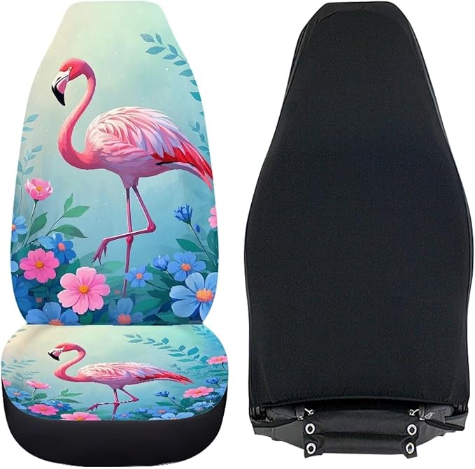 Car Seat Covers for Front Seats Only Auto Seat Protector Universal Fit Most Truck SUV Van Aesthetic Car Accessories for Women 2 Pack Flamingo 1