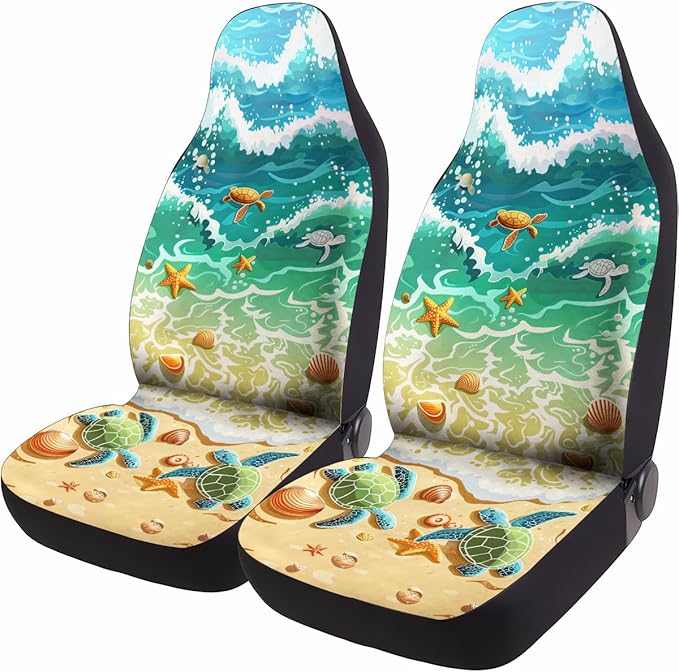 GENANY Hawaiian Car Seat Covers Set of 2, Turtle Breathable Front Seat Covers for Truck Sedan SUV, Beach Themed Car Accessories, Turtle Gift for Women Men