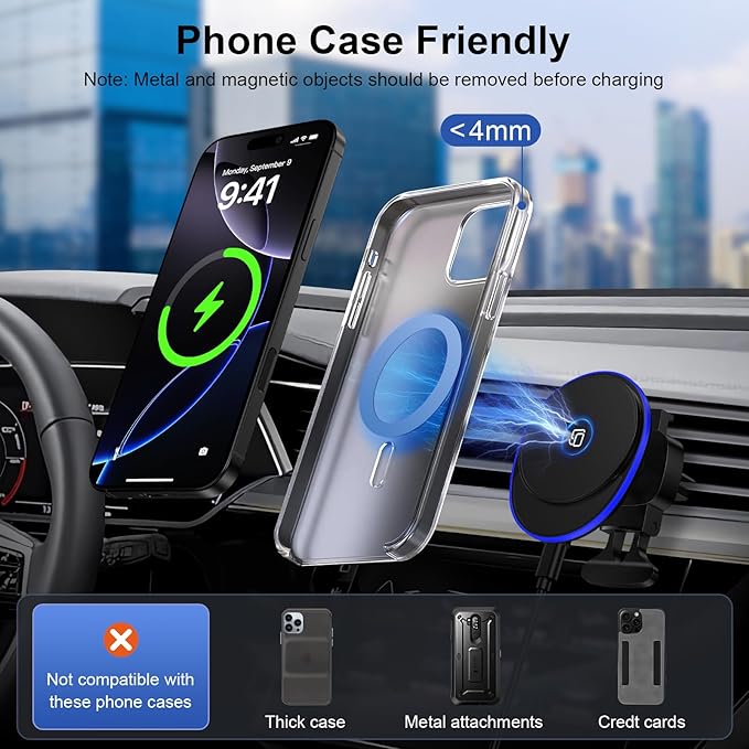 Pixel Wireless Car Mount Charger Magsafe for Google Pixel 10a 10 Pro XL 9 8,15W Wireless Car Charger Air Vent Magnetic Android Phone Holder Fast Charging Kickstand for Samsung Galaxy S26 Ultra/S25/S24
