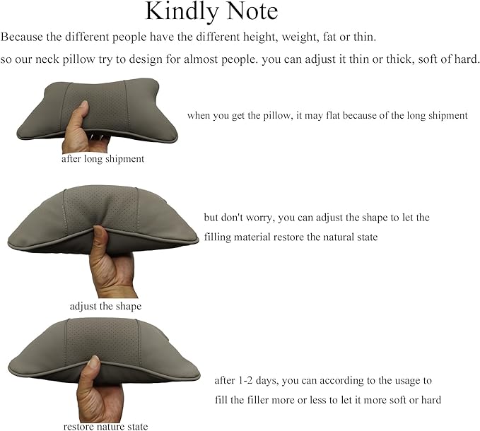 Car Neck Pillows Both Side Pu Leather 2pieces Pack Headrest Fit for Most Cars Filled Fiber Universal Car Pillow (Grey)