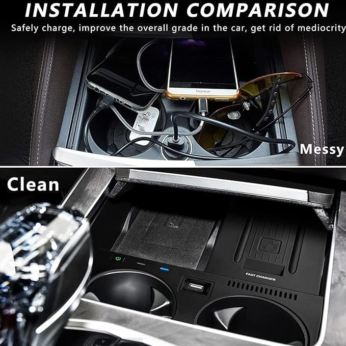 Wireless Car Charger Compatible with BMW X5 X6 X5M X6M X7 2020-2023 F85/F86 Center Console Accessory Panel, 15W Qi Fast Charging with USB QC3.0 Ports