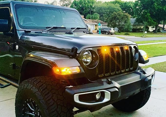 iJDMTOY 3pc Set Pre-Runner Style 12-SMD Amber Yellow LED Grille Clearance Light Kit Compatible with Jeep Wrangler JL or Gladiator JT