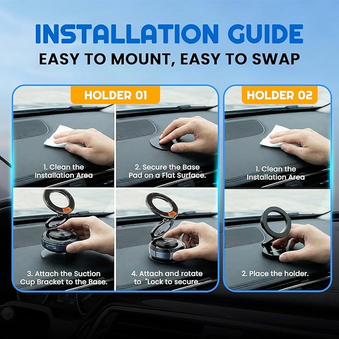 Magnetic Phone Holder for Car - 3 Holder Bundle | MagSafe Compatible Car Mount (Dashboard, Air Vent & Steering Side) Strong Magnet & Nano Gel Suction for iPhone 17 Pro Max, 16, 15, 14 & Android